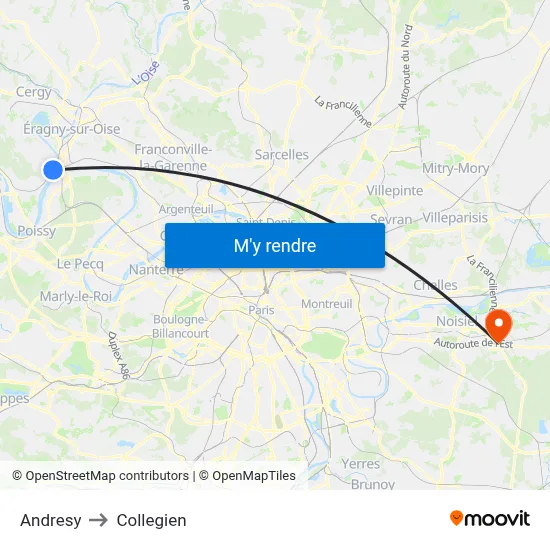 Andresy to Collegien map