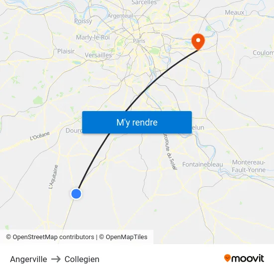 Angerville to Collegien map