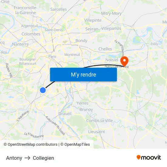 Antony to Collegien map