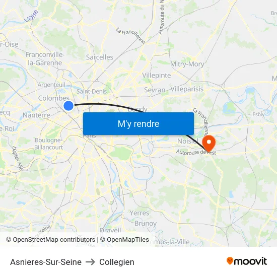 Asnieres-Sur-Seine to Collegien map