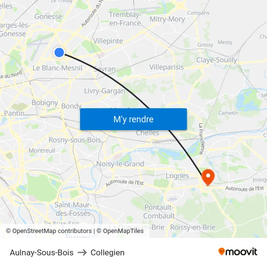 Aulnay-Sous-Bois to Collegien map