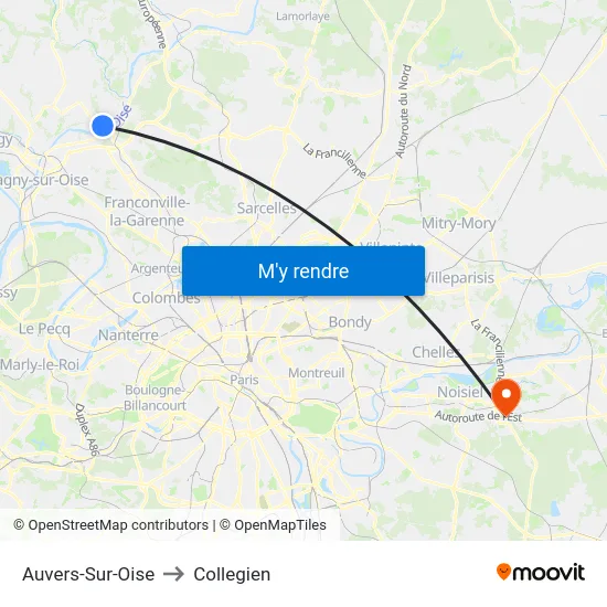 Auvers-Sur-Oise to Collegien map