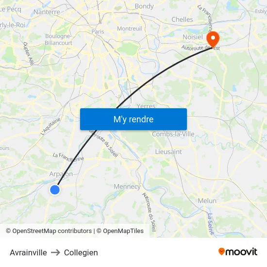 Avrainville to Collegien map