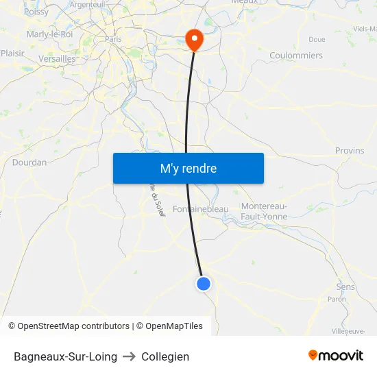 Bagneaux-Sur-Loing to Collegien map