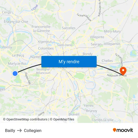 Bailly to Collegien map
