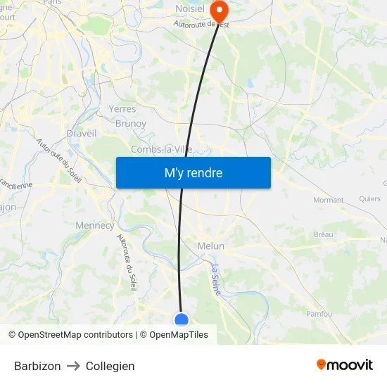 Barbizon to Collegien map