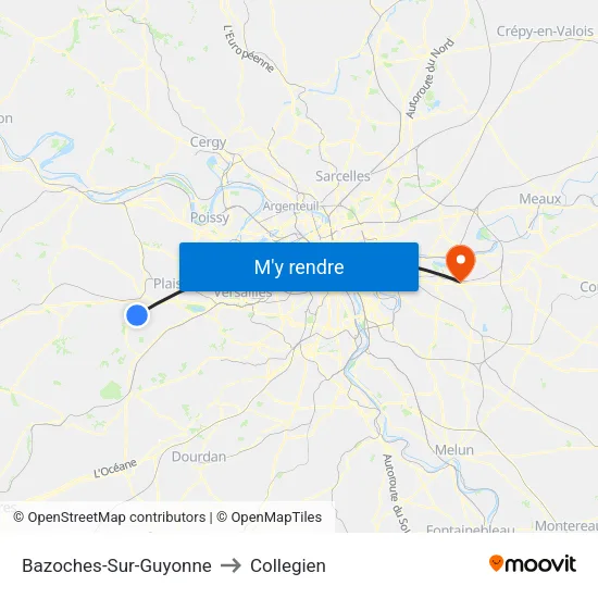 Bazoches-Sur-Guyonne to Collegien map