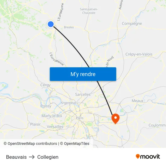 Beauvais to Collegien map
