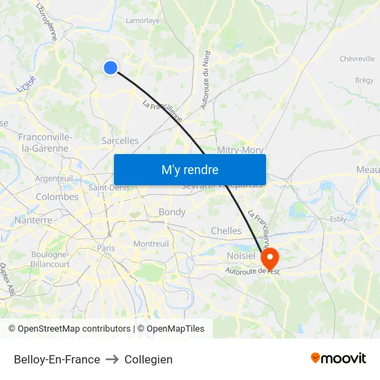 Belloy-En-France to Collegien map