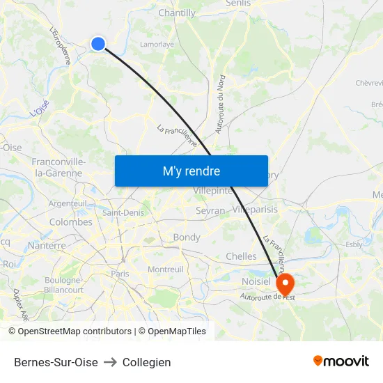 Bernes-Sur-Oise to Collegien map