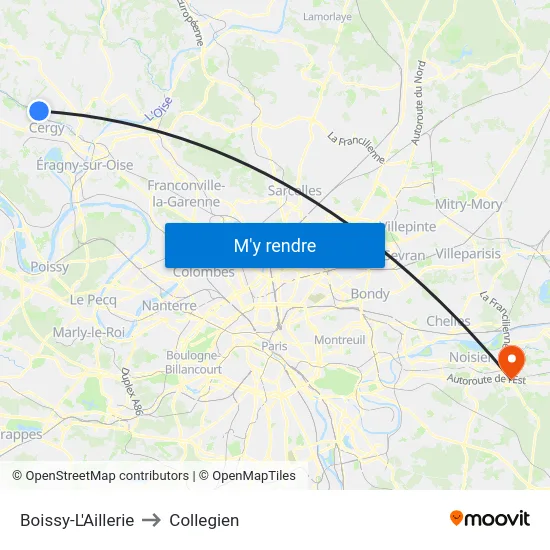 Boissy-L'Aillerie to Collegien map