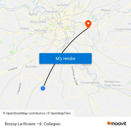 Boissy-La-Riviere to Collegien map