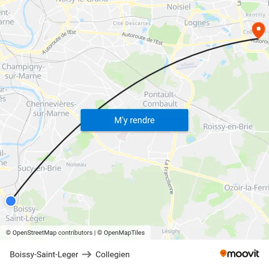Boissy-Saint-Leger to Collegien map