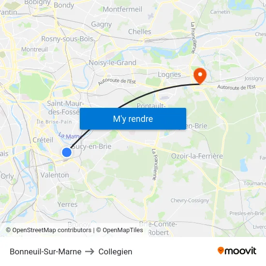 Bonneuil-Sur-Marne to Collegien map