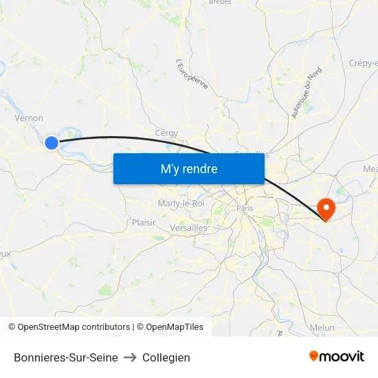 Bonnieres-Sur-Seine to Collegien map