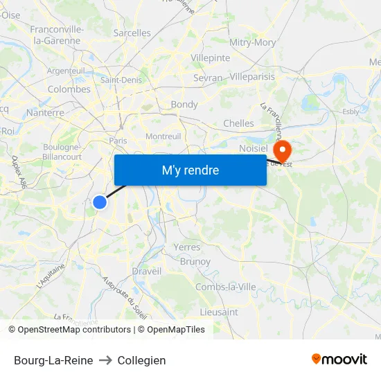 Bourg-La-Reine to Collegien map