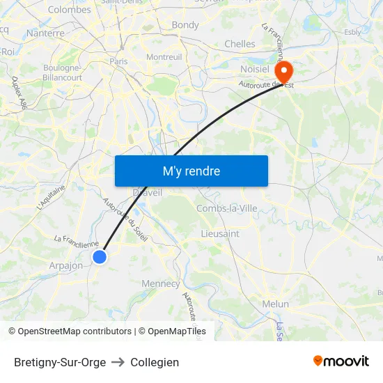 Bretigny-Sur-Orge to Collegien map