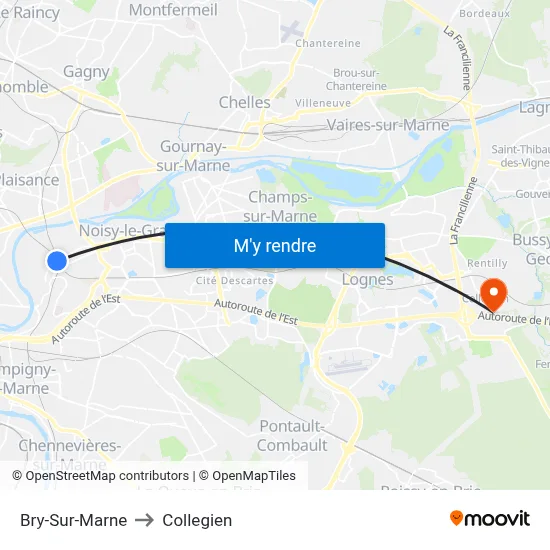 Bry-Sur-Marne to Collegien map