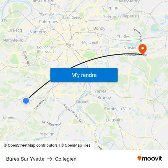 Bures-Sur-Yvette to Collegien map
