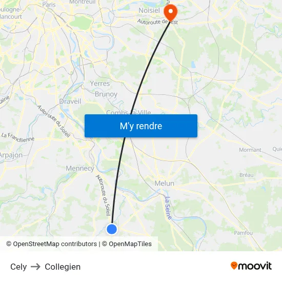 Cely to Collegien map