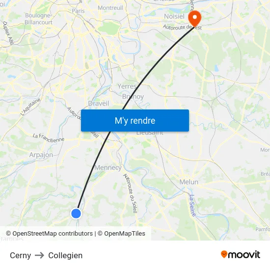 Cerny to Collegien map