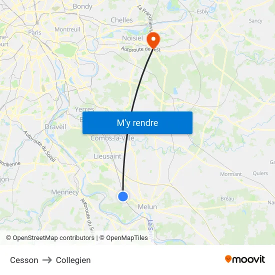 Cesson to Collegien map