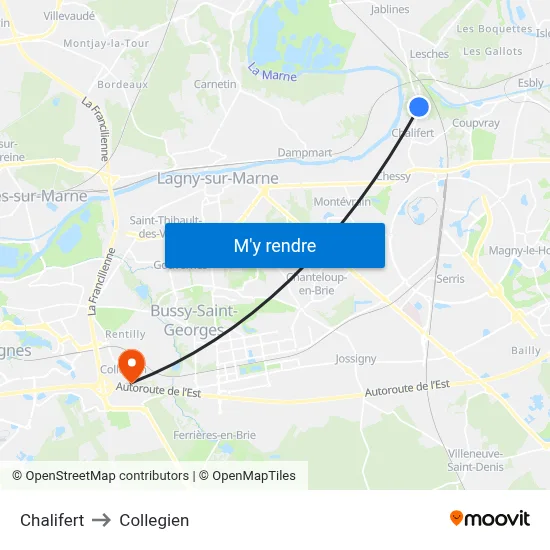 Chalifert to Collegien map