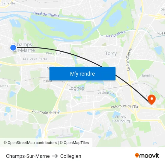 Champs-Sur-Marne to Collegien map