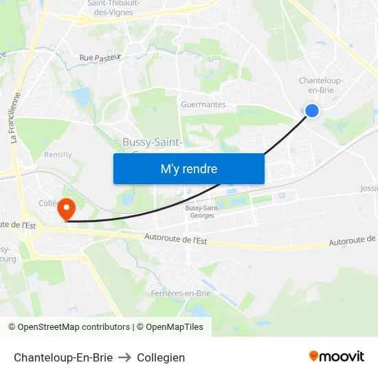 Chanteloup-En-Brie to Collegien map