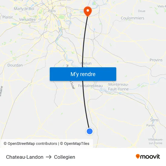 Chateau-Landon to Collegien map