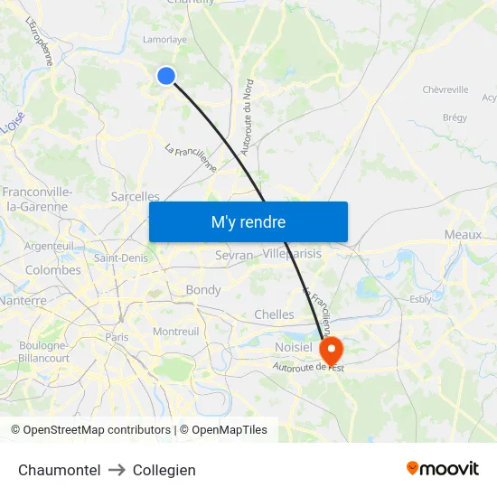 Chaumontel to Collegien map