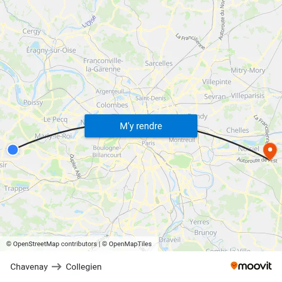 Chavenay to Collegien map