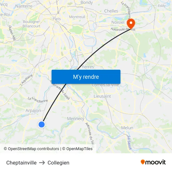 Cheptainville to Collegien map