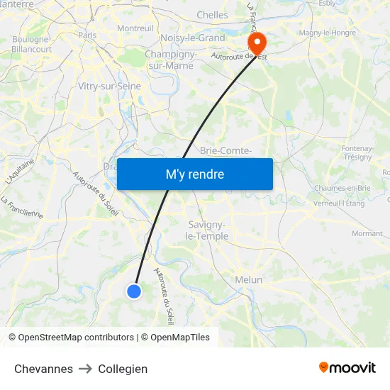Chevannes to Collegien map