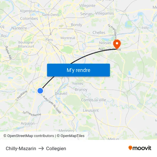 Chilly-Mazarin to Collegien map