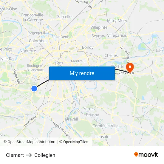 Clamart to Collegien map