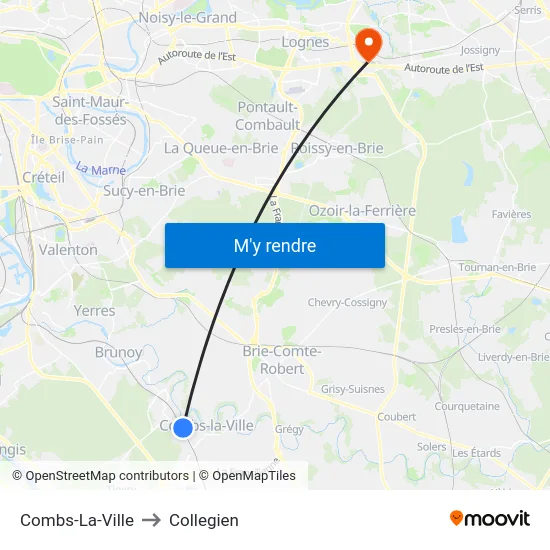 Combs-La-Ville to Collegien map