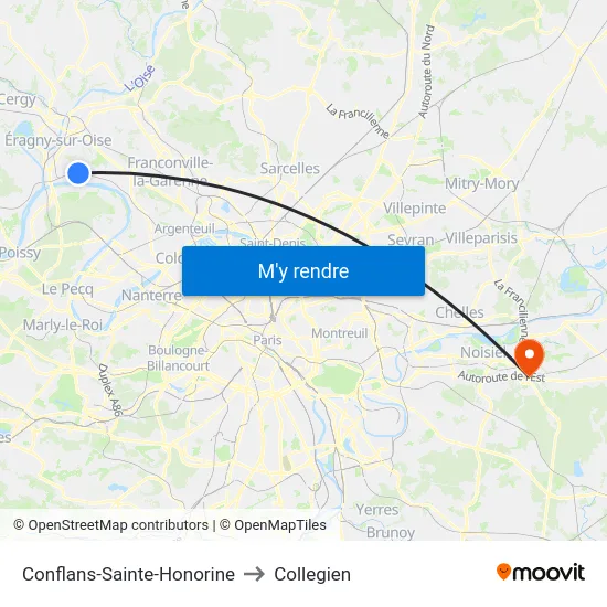 Conflans-Sainte-Honorine to Collegien map