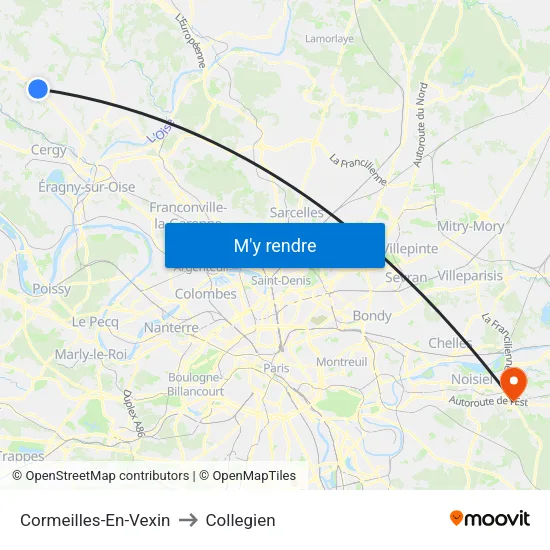 Cormeilles-En-Vexin to Collegien map