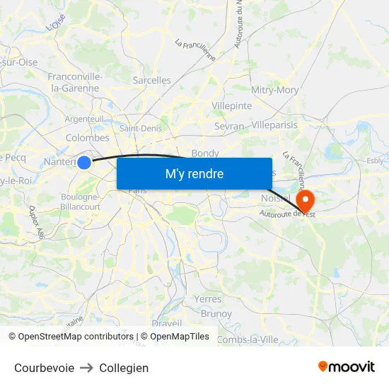 Courbevoie to Collegien map