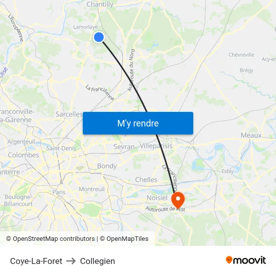 Coye-La-Foret to Collegien map