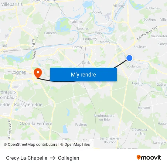 Crecy-La-Chapelle to Collegien map