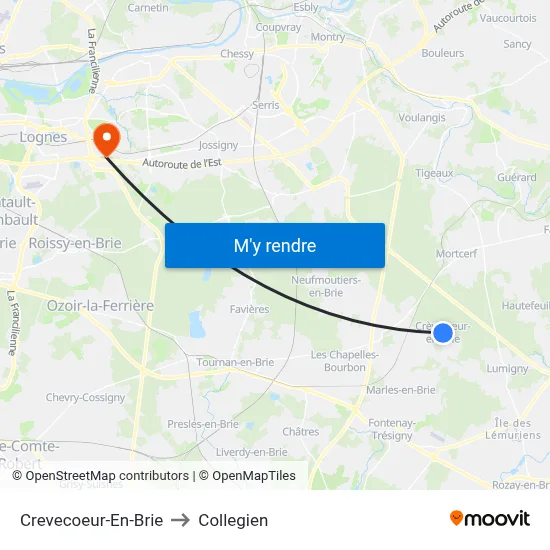Crevecoeur-En-Brie to Collegien map