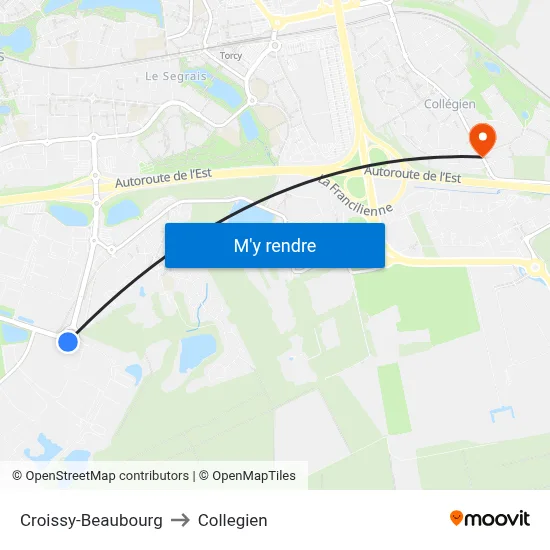 Croissy-Beaubourg to Collegien map