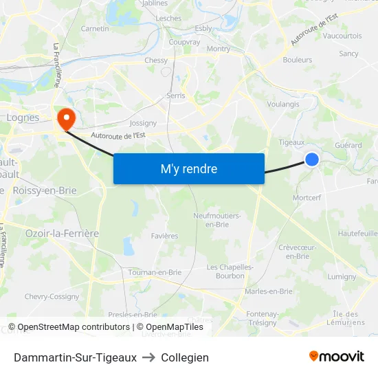 Dammartin-Sur-Tigeaux to Collegien map