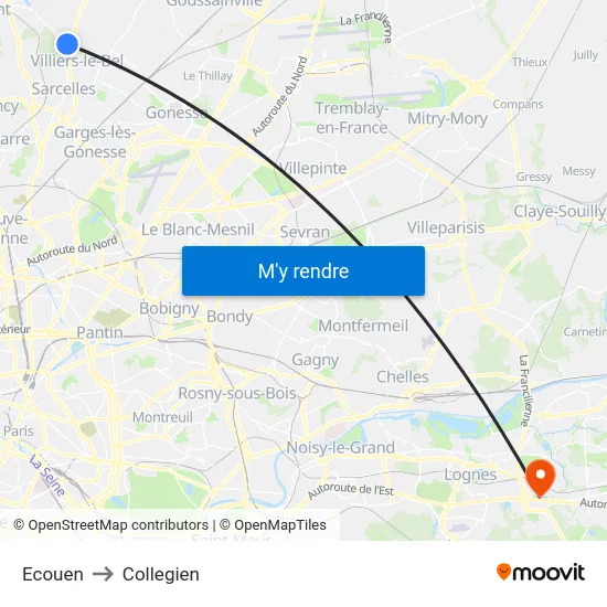 Ecouen to Collegien map
