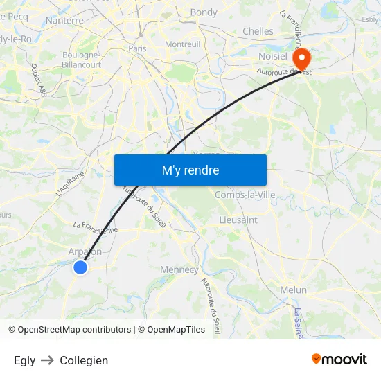 Egly to Collegien map