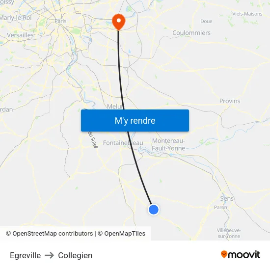 Egreville to Collegien map