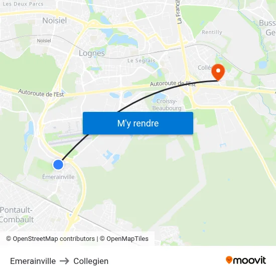 Emerainville to Collegien map