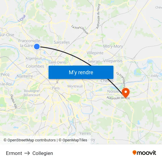 Ermont to Collegien map